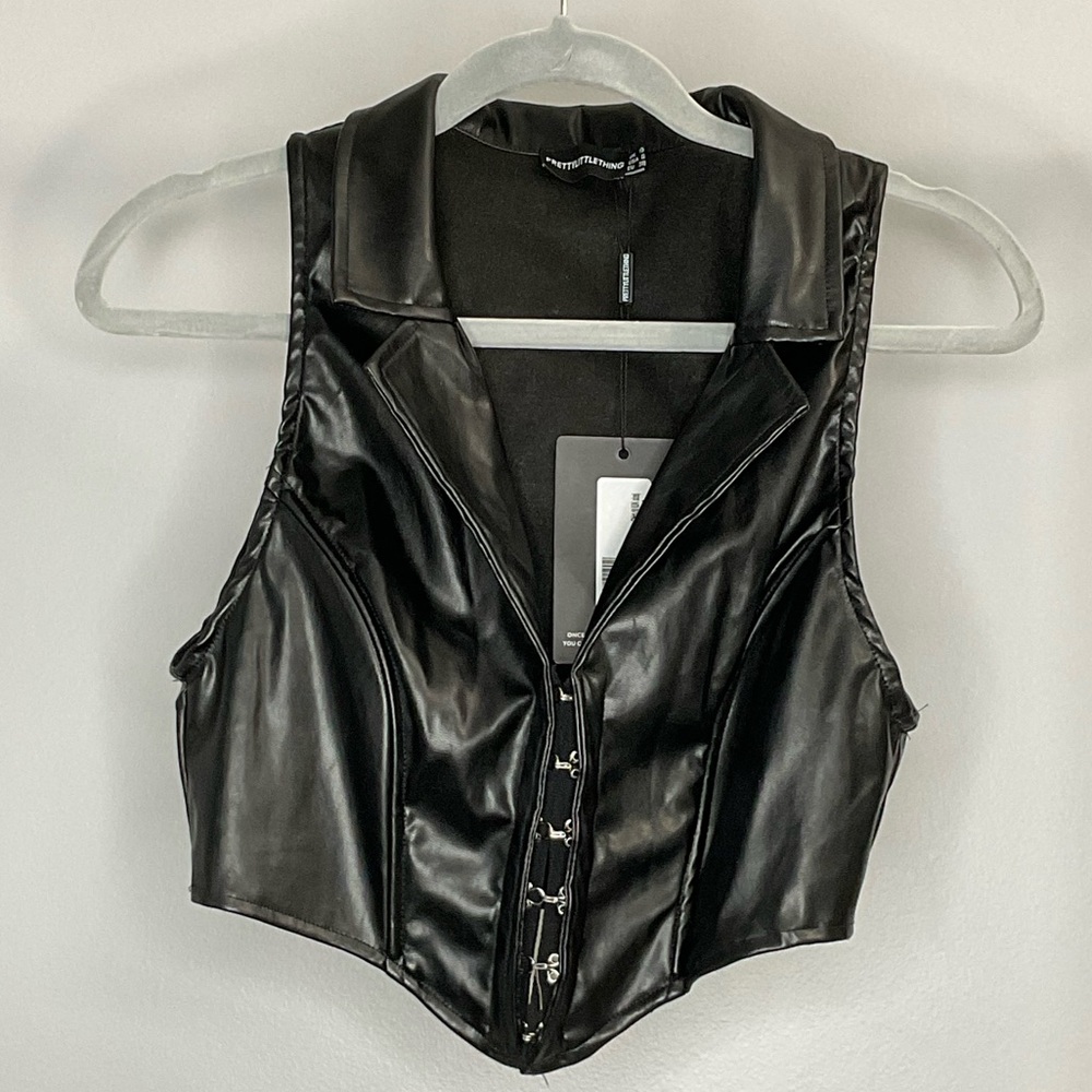 Pretty Little Thing Black Faux Leather Top